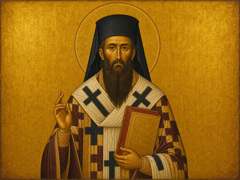 Icon of Saint Mark of Ephesus confessing the faith, holding the Gospel.