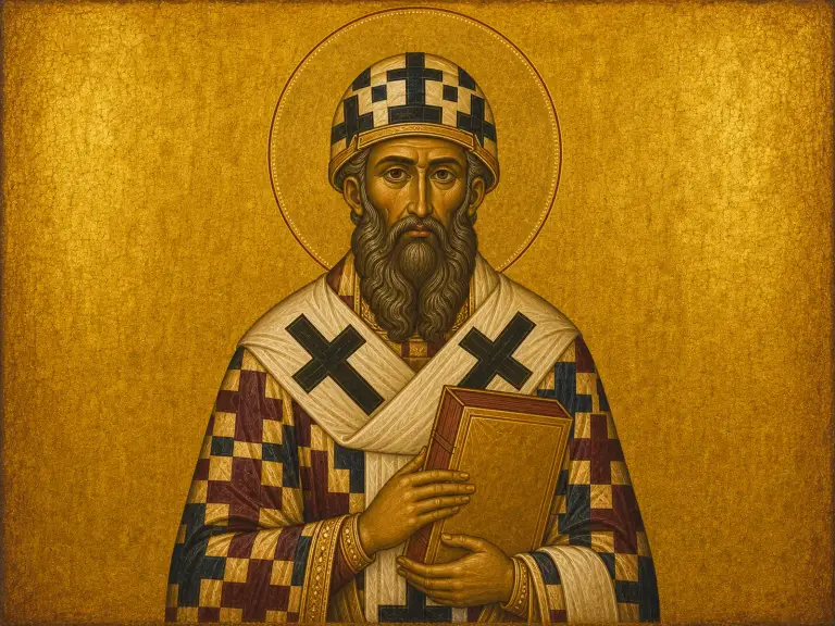 Icon of Saint Photios the Great, Patriarch of Constantinople, holding the Gospel.
