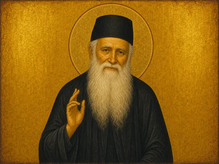 Icon of Saint Porphyrios of Kafsokalyvia blessing.
