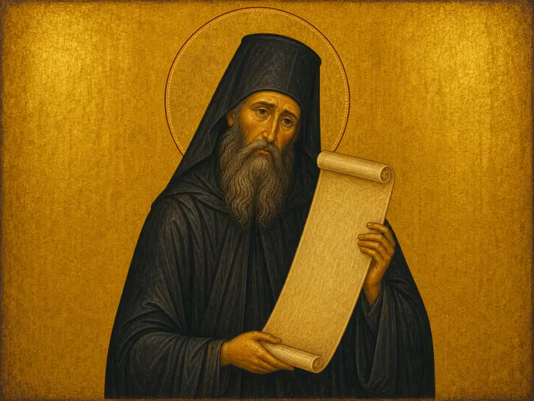 Icon of Saint Silouan the Athonite holding a scroll.