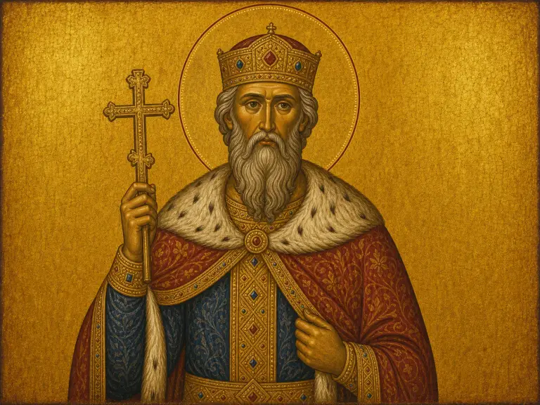 Icon of Saint Vladimir of Kiev crowned, holding a cross.